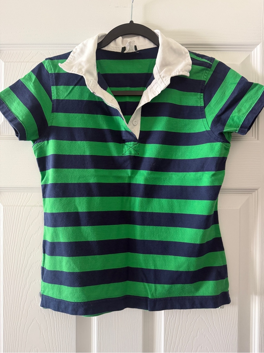 J. Crew Green & Navy Striped Short Sleeve Baby Doll Polo Shirt ASO Gracie Abrams